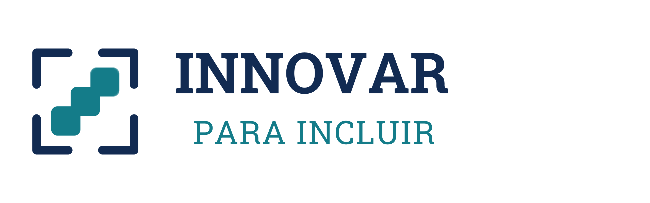 Logo de Innovar para Incluir: marco de esquinas abierto con tres módulos escalonados y una ventana de transparencia; texto ‘INNOVAR PARA INCLUIR’.